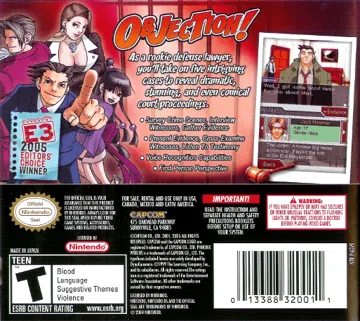 Phoenix Wright - Ace Attorney (USA) box cover back